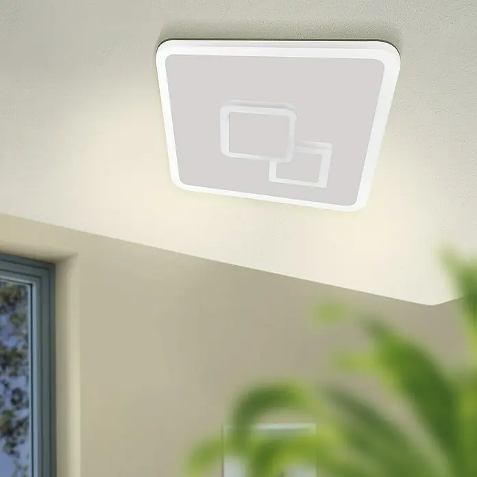Eglo LED-Deckenleuchte CADEGAL - 7,8 W, L x B x H: 20 x 20 x 5 cm, Weiß, Eckig - Moderne, quadratische Deckenleuchte mit doppelten, integrierten LED-Quadraten, die ein helles, angenehmes Licht verbreitet.