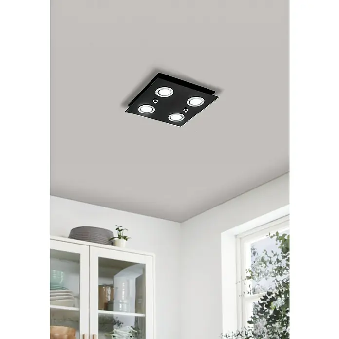 Eglo LED-Deckenleuchte - 12 W, Schwarz - Schwarze Deckenleuchte mit vier LED-Spots, die ein helles, modernes Licht in den Raum wirft. Ideal für Wohn- oder Esszimmer.