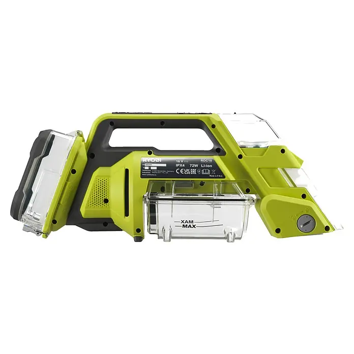 Ryobi ONE+ Akku-Nass-Trockensauger RDC18-0 - 18 V, Ohne Akku, Behältervolumen: 200 l - Das Bild zeigt einen gelb-grauen Ryobi RDC18 Akku-Fleckenreiniger, der für eine schnelle und effiziente Reinigung von Flecken entwickelt wurde.