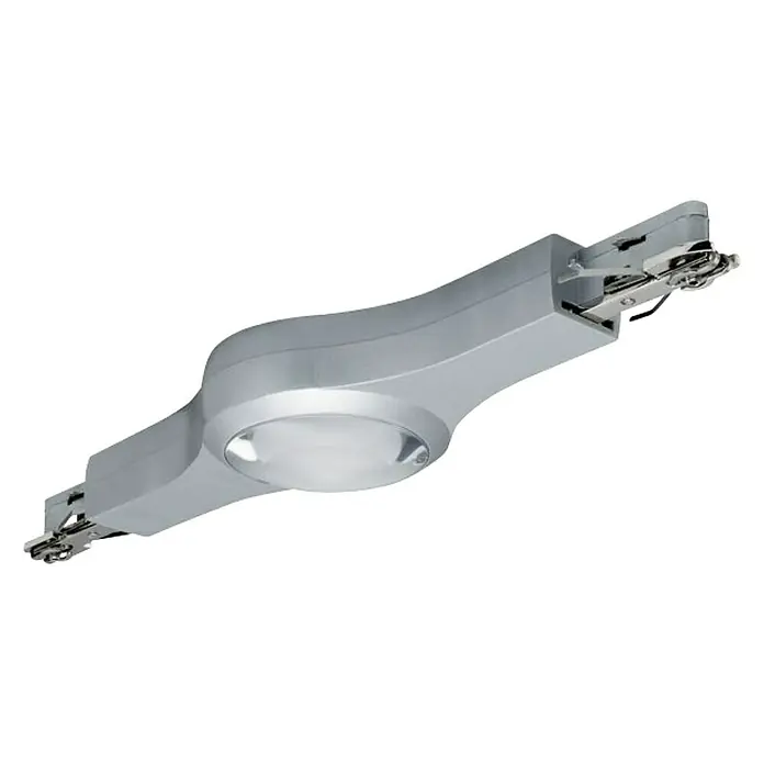 Paulmann URail Linienverbinder LED - 5,8 W, Chrom matt, L x B x H: 22,5 x 5,7 x 2,7 cm - Nahaufnahme einer schlanken, silbernen LED-Straßenlaterne.