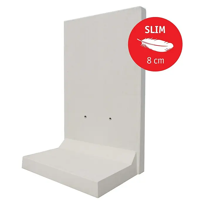 Diephaus L-Stein Slim - 205 cm, 100 cm, Stärke: 8 cm, Grau - Produktbild einer weißen, schlanken Betonwand, ideal für Garten- und Landschaftsbau, mit einer Stärke von 8 cm.