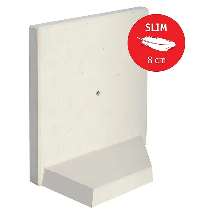 Diephaus L-Stein Slim Außenecke - 80 cm, 100 cm, Stärke: 8 cm, Grau - Produktbild einer weißen, schlanken Betonwand mit einer Dicke von 8 cm, ideal für moderne Bauprojekte.