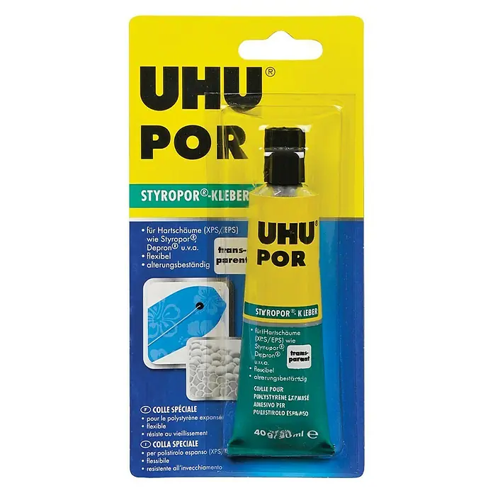 UHU Styroporkleber Por - 40 g - Bild von UHU POR Styroporkleber, ideal für Polystyrol und Hartschäume, flexibel und alterungsbeständig.