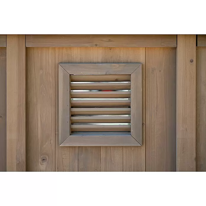 Westmann Gewächshaus Paul - Außenmaß inkl. Dachüberstand (B x T): 204 x 236 cm, Material Seitenwand: Holz, Natur - Gebeizte Holzlamellenlüftung mit Netzgitter in einer Holzwand.