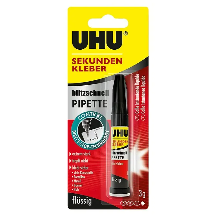 UHU Sekundenkleber Blitzschnell - 3 g, Flüssig, Tube - UHU Sekundenkleber Pipette für punktgenaues Kleben verschiedener Materialien. Ideal für schnelle Reparaturen im Haushalt und Modellbau.