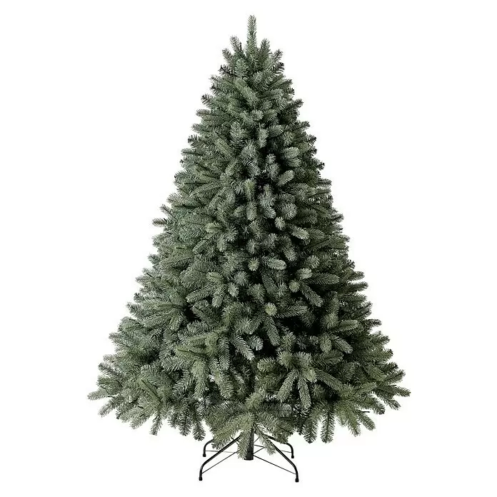 50 NRTH Künstlicher Weihnachtsbaum Vermont - Höhe: 180 cm, Grün, LED-Beleuchtung - Dichter, realistischer künstlicher Weihnachtsbaum mit grünen Nadeln auf einem schwarzen Metallständer.