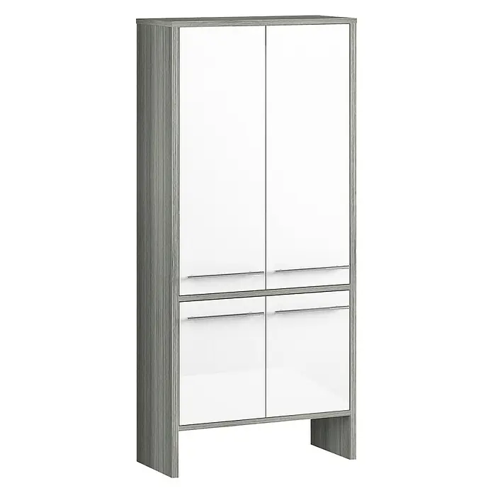 Astor Oslo Armario mediano de baño - 62 x 28 x 137 cm, Grafito, Blanco - Cómoda moderna en blanco y gris con cajones y puertas para almacenamiento extra. Perfecta para cualquier hogar y oficina.