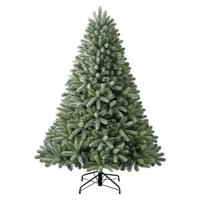50 NRTH Künstlicher Weihnachtsbaum Vermont - Höhe: 180 cm, Grün, Standfuß - Beflockter künstlicher Weihnachtsbaum mit grünen Nadeln und weißen Spitzen, auf einem schwarzen Metallfuß stehend.