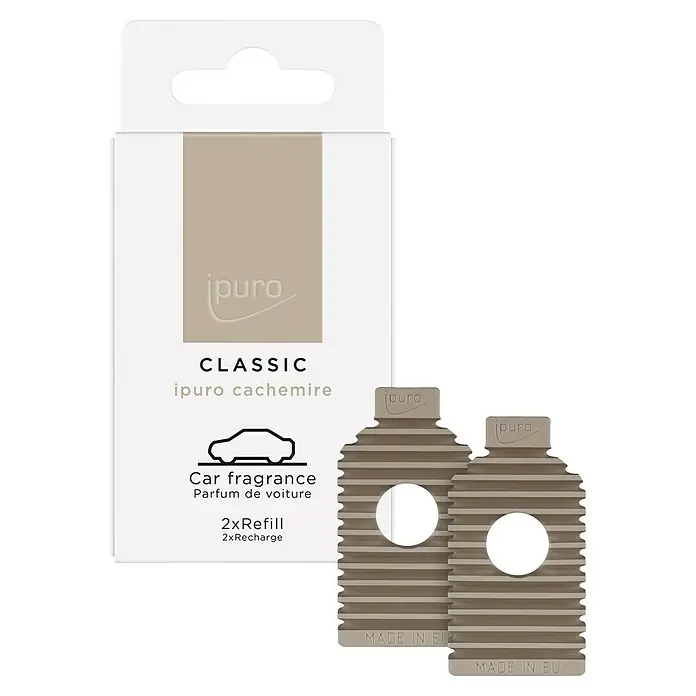 Ipuro Classic Autoduft Car Line Refill - Cachemire, 2 Stk., 9 g - Produktbild von "ipuro Classic Cachemire" Auto-Lufterfrischer Nachfüllpackung, beige, mit zwei Duftträgern. Ideal für ein angenehmes Ambiente im Auto.