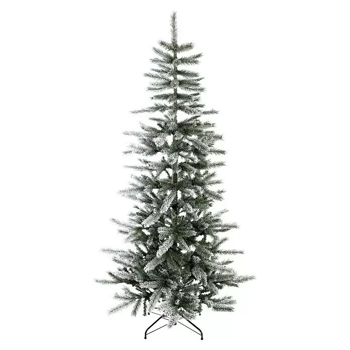 Künstlicher Weihnachtsbaum Cedar Frost - Höhe: 210 cm, Grün, Standfuß - Beflockter künstlicher Weihnachtsbaum mit grünen Ästen und weißem Kunstschnee, auf schwarzem Metallständer.