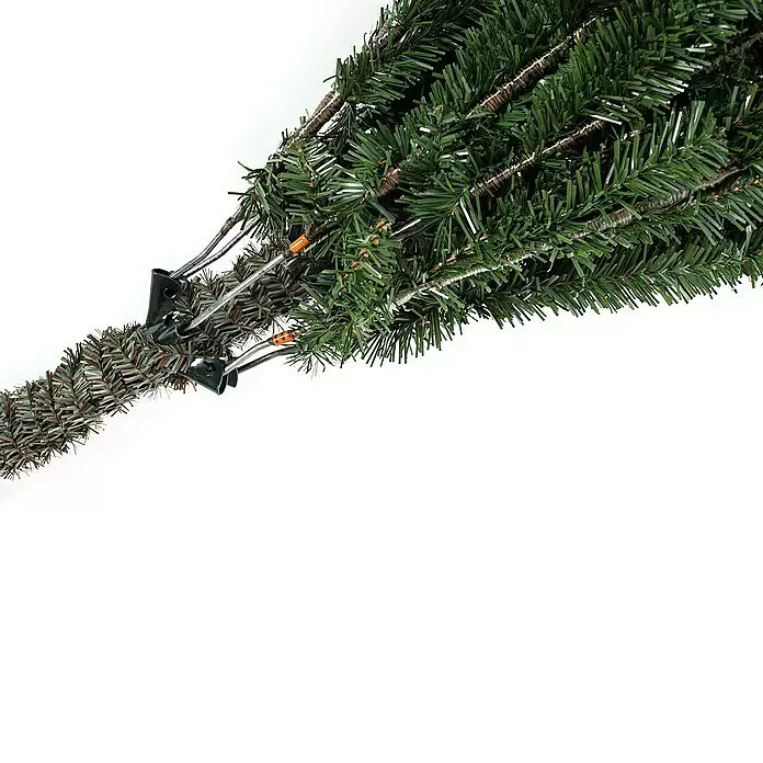 Künstlicher Weihnachtsbaum Sherwoord - Höhe: 210 cm - Zweig eines künstlichen Weihnachtsbaums mit grünen und braunen Nadeln, Metallrahmen und Verbindungsstücken.
