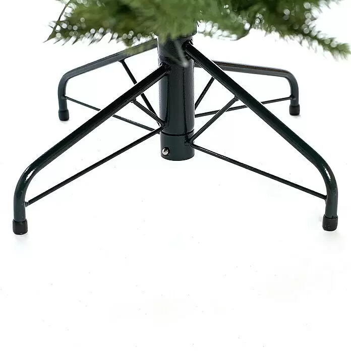 Künstlicher Weihnachtsbaum Roswell - Höhe: 150 cm, Grün, LED-Beleuchtung - Dunkelgrüner, klappbarer Metall-Weihnachtsbaumständer mit Gummifüßen, zum sicheren Halt eines Baumes.