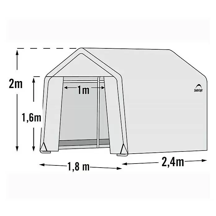 ShelterLogic Gewächshaus - Außenmaß inkl. Dachüberstand (B x T): 240 x 200 cm, Material Seitenwand: Kunststoff, Weiß - ShelterLogic Zelt in Grau, Maße: 2m hoch, 1,8m breit, 2,4m lang. Eingang: 1,6m hoch, 1m breit.