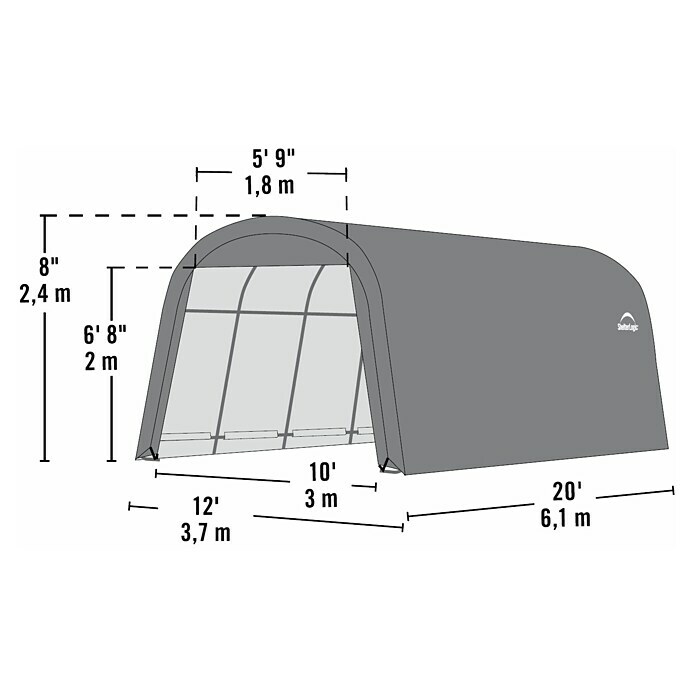 ShelterLogic Garage (Außenmaß inkl. Dachüberstand (B x T): 270 x 610 cm, Kunststoff, Grau, Einzelgarage) | BAUHAUS