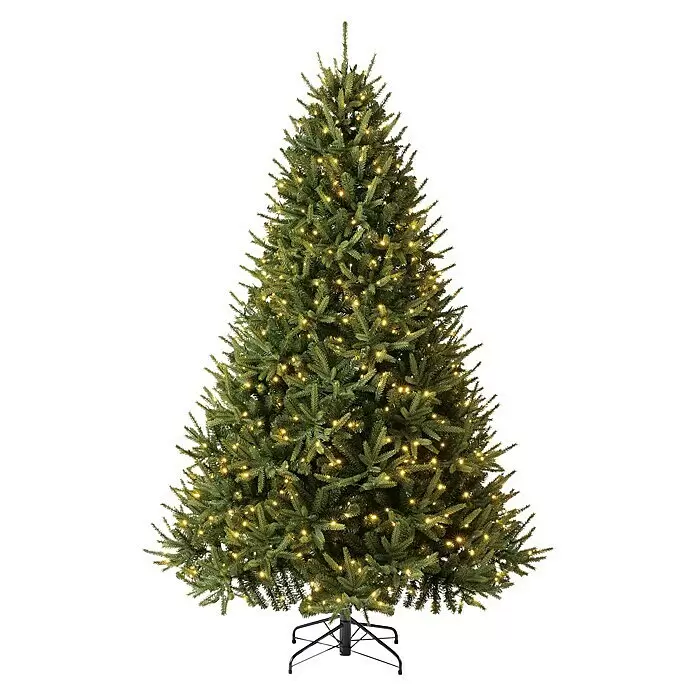 LED-Weihnachtsbaum Richmond - Höhe: 228 cm - Grüner künstlicher Weihnachtsbaum mit warmweißen Lichtern und schwarzem Ständer.