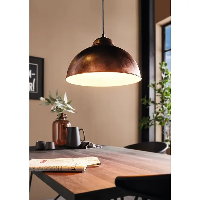 Eglo Lámpara colgante redonda Truro 2 - Altura: 110 cm, Cobre - La lámpara colgante de estilo vintage con su iluminación cálida y acogedora es un punto de atracción sobre la mesa del comedor. El tono cobre crea un ambiente acogedor.