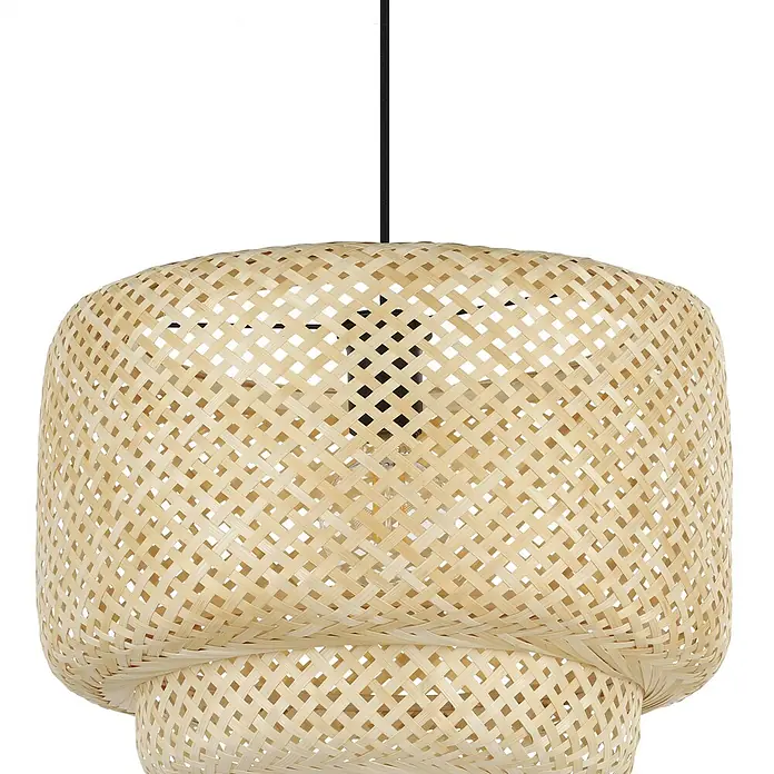 Eglo Pendelleuchte HETTONLE - 40 W, Schwarz, E27 - Die hellbeige Hängeleuchte aus Bambusgeflecht mit schwarzem Kabel ist ein stilvolles und natürliches Beleuchtungselement für jeden Raum.