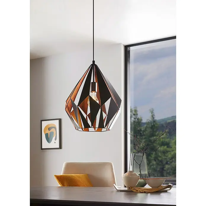 Eglo Carlton 1 Pendelleuchte rund Carlton 1 - Ø x H: 385 mm x 110 cm - Elegante Pendelleuchte mit geometrischem Design, die jedem Raum einen modernen Touch verleiht. Die Leuchte ist ein echter Blickfang.