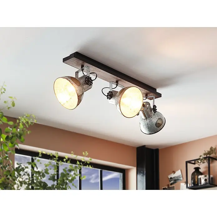Eglo Barnstaple Deckenstrahler - 120 W, Schwarz, Stahl, E27 - Deckenleuchte mit drei Strahlern im industriellen Stil für ein modernes Zuhause.