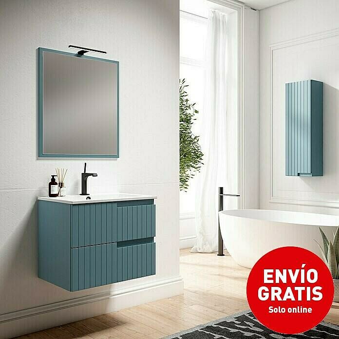 Mueble de lavabo Claire (L x An x Al: 45 x 60 x 50 cm, Azul, 1 seno, salida central, Número de cajones: 2 ud.) | BAUHAUS