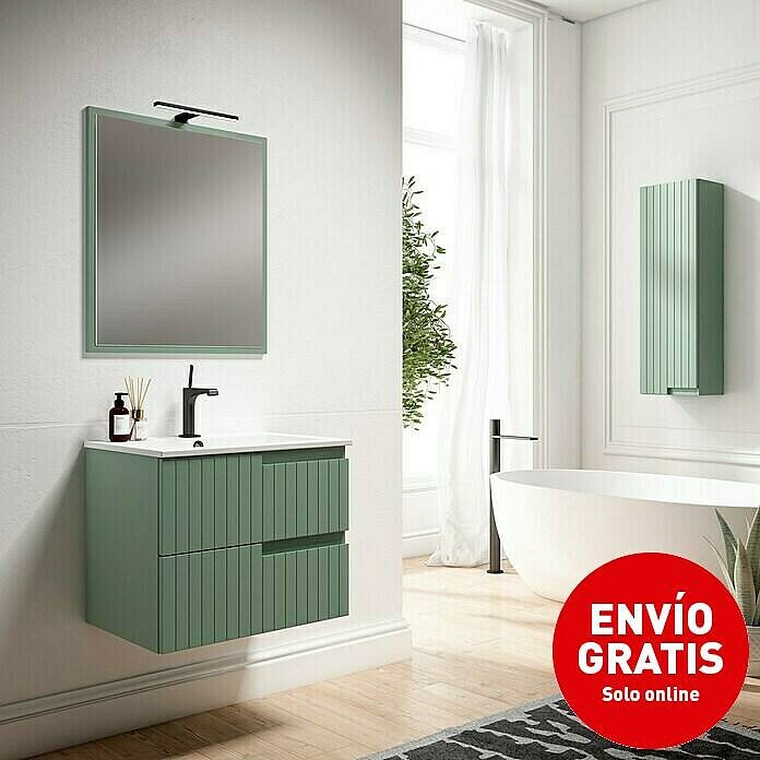Mueble de lavabo Claire (L x An x Al: 45 x 60 x 50 cm, Verde Olivo, 1 seno, salida central, Número de cajones: 2 ud.) | BAUHAUS