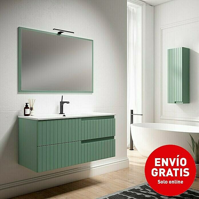 Mueble de lavabo Claire (L x An x Al: 45 x 100 x 50 cm, Verde Olivo, 1 seno, salida central, Número de cajones: 2 ud.) | BAUHAUS