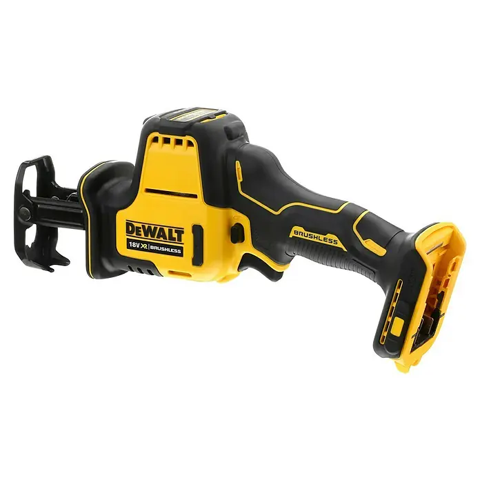 DeWalt XR 18V Akku-Säbelsäge DCS369N-XJ - 18 V, Ohne Akku, 0 /min - 2.800 /min - Eine gelb-schwarze DeWalt Akku-Säbelsäge. Das Werkzeug ist kabellos und mit einem bürstenlosen Motor für hohe Leistung ausgestattet.