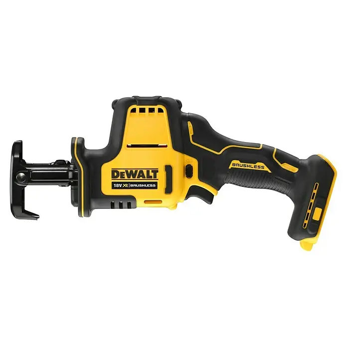 DeWalt XR 18V Akku-Säbelsäge DCS369N-XJ - 18 V, Ohne Akku, 0 /min - 2.800 /min - Eine DEWALT 18V XR Akku-Säbelsäge, ein kabelloses Werkzeug mit bürstenlosem Motor und gelb-schwarzem Design für den professionellen Einsatz.