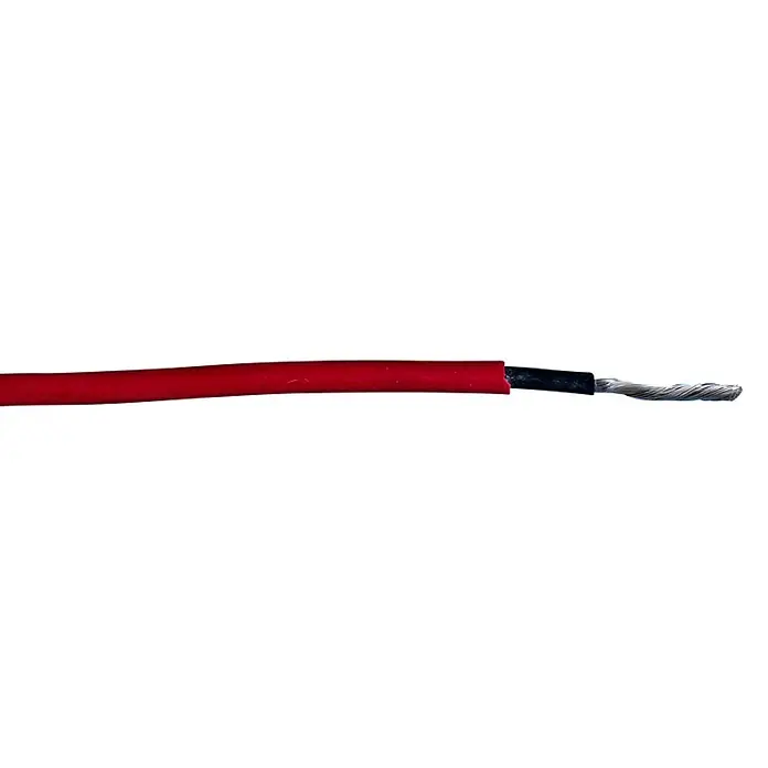 Solarkabel Meterware H1Z2Z2-K 4 mm² - Anzahl Adern: 1, 4 mm², Rot - Abisolierte rote Litze mit freiliegenden Adern für elektrische Verbindungen und Installationen.