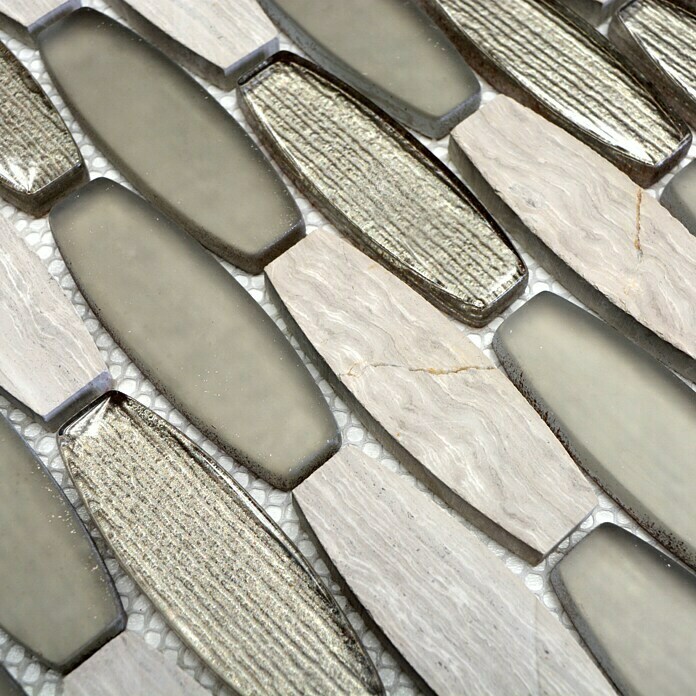 Mosaikfliese Bootsform XCM BM59 (30,5 x 29,5 cm, Weiß/Grau, Glänzend)