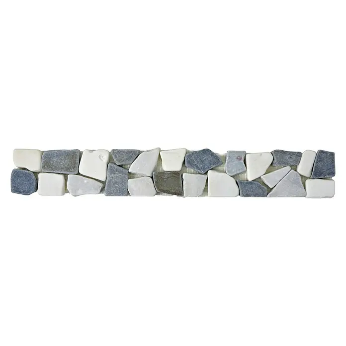 Fliesenbordüre Ciot BO CIOT GW9 - 30 x 5 cm, Mix Schwarz/Grau/Weiß, Matt - Bild einer dekorativen Bordüre aus grauen und weißen Mosaiksteinen, ideal zur Gestaltung von Innenräumen und zur Akzentuierung von Wänden.