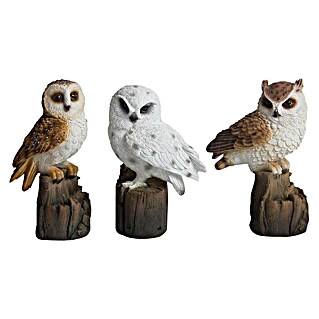 Decoratief figuur Uil op boomstronk (7,6 x 6,6 x 15,3 cm, Bruin/wit, Polyresin)