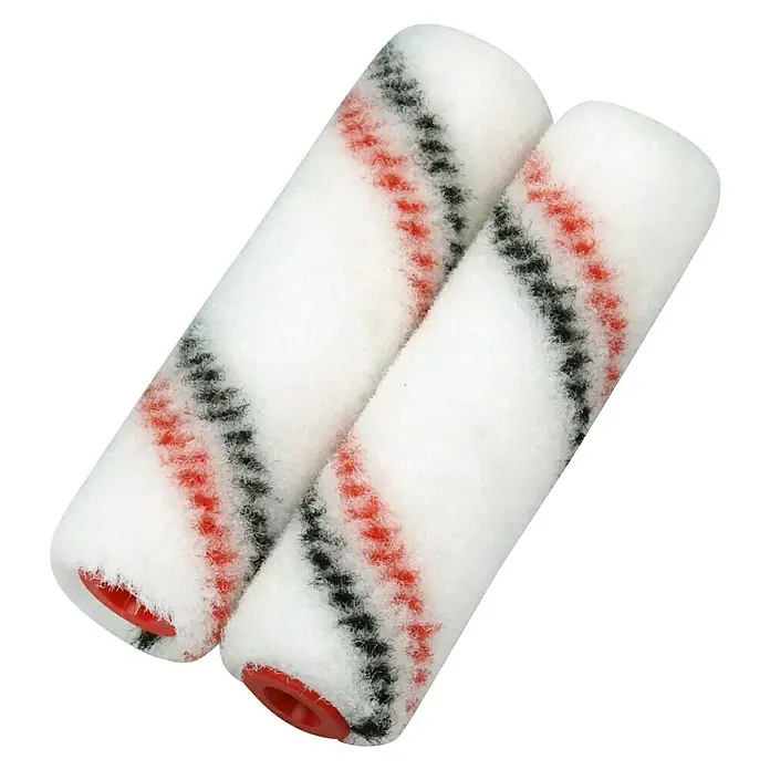 swingcolor Premium Spezialwalze - 2 Stk., Breite Walze: 10 cm, Florhöhe: 7 mm - Zwei weiße Farbwalzen mit roten und schwarzen Streifen.