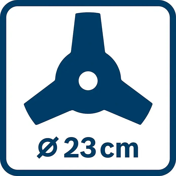 Bosch Professional AMPShare 18V Akku-Freischneider GFR 18V-23 - 18 V, Ohne Akku, Schnittbreite Messer: 23 cm - Abbildung eines 23cm-Messers für Rasentrimmer in Blau und Weiß.
