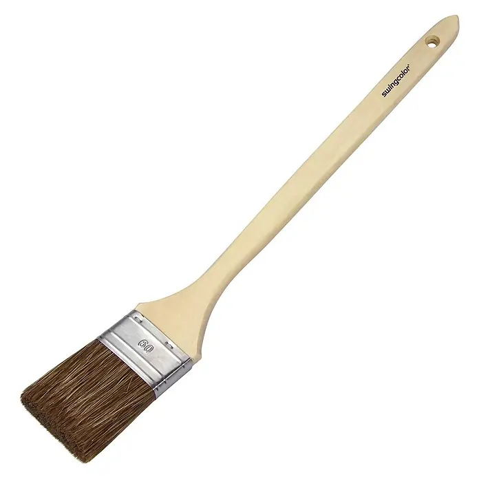 swingcolor Premium Fassadenstreicher Lasur - Breite Borsten: 60 mm, Hollestermischung, Naturholz - Pinsel von Swingcolor mit einem Holzgriff und braunen Borsten, ideal für Farbarbeiten und zum Auftragen von Lacken.