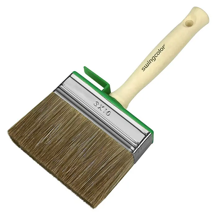swingcolor Komfort Flächenstreicher - Breite Borsten: 100 mm, Hollestermischung, Naturholz - Breitflachpinsel mit hellem Griff und grüner Halterung für gleichmäßiges Auftragen von Farbe.