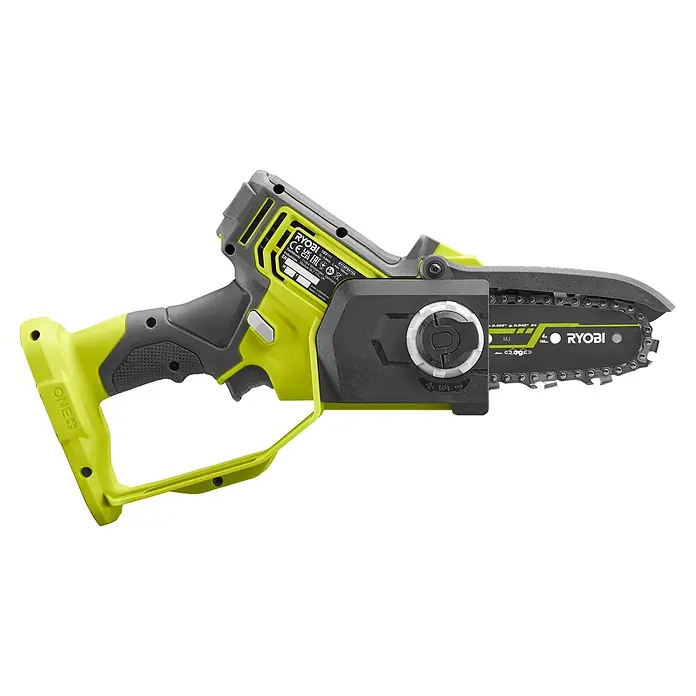 Ryobi ONE+ Akku-Astsäge RY18PSX10A-0 - 18 V, Li-Ionen, Ohne Akku, Schwertlänge: 10 cm - Abbildung einer Ryobi Akku-Kettensäge.