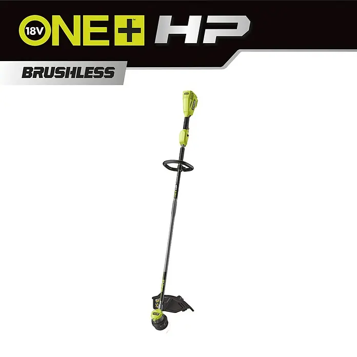 Ryobi ONE+HP Akku-Rasentrimmer RY18LTX38A-0 - 18 V, Li-Ionen, Ohne Akku - Abbildung eines akkubetriebenen Ryobi ONE+ HP Rasentrimmers mit bürstenlosem Motor.
