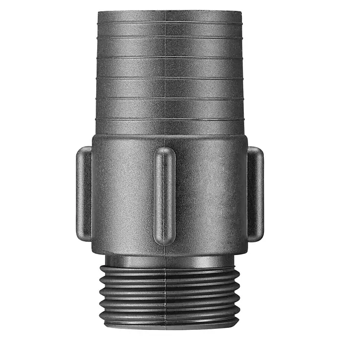 Ryobi ONE+ Akku-Regenfasspumpe RY18STPA-0 - Max. Fördermenge: 3.360 l/h - Abbildung eines schwarzen Schlauchverbinders, der für verschiedene Schlauchgrößen geeignet ist und eine sichere Verbindung gewährleistet.
