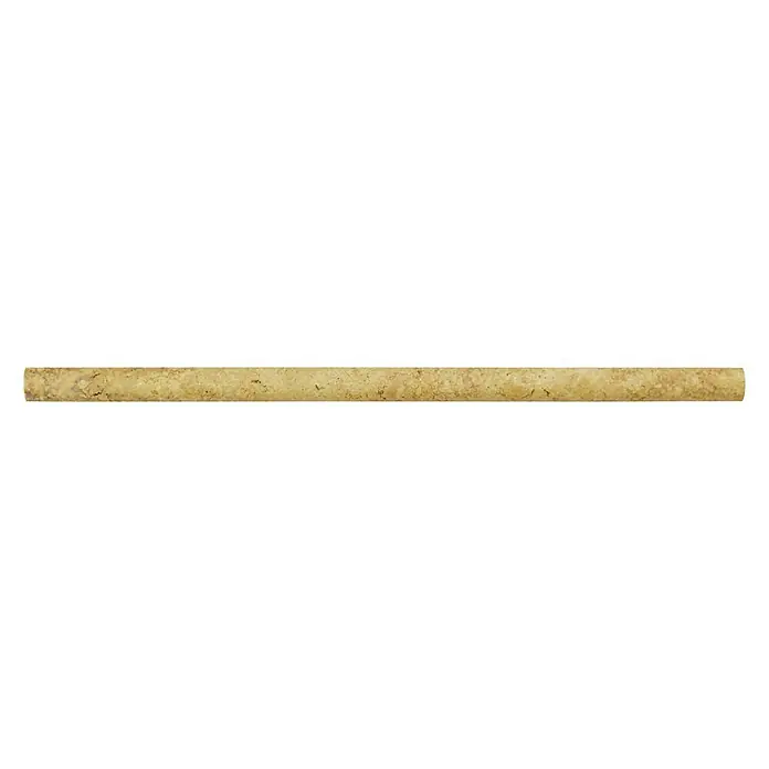 Fliesenbordüre Travertin PP 51315 - 30,5 x 1,5 cm, Gold, Matt - Ein einzelner, beiger Naturstein-Bleistiftfliesenrand mit gesprenkeltem Muster, perfekt für elegante Akzente in jedem Raum.