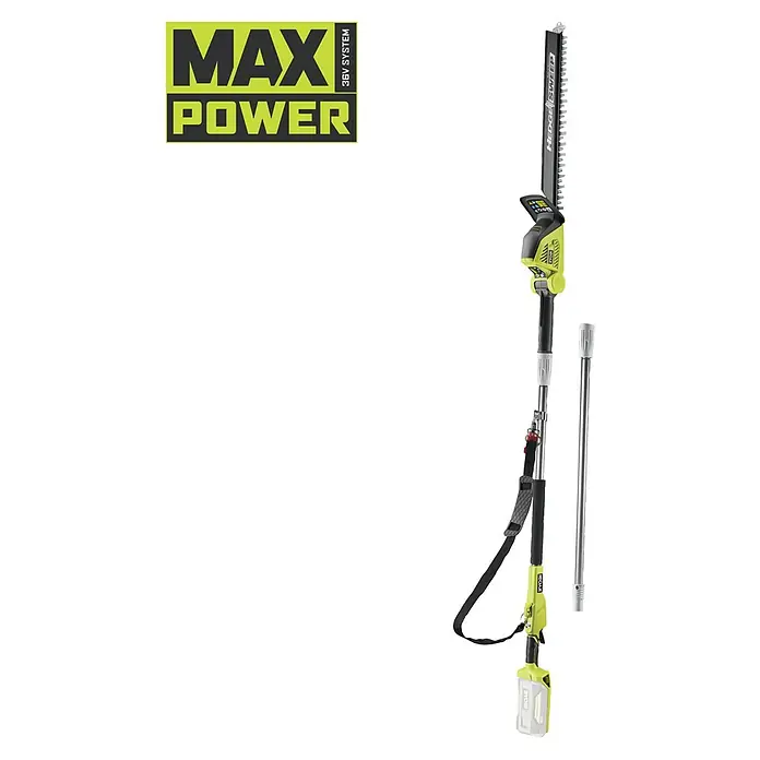 Ryobi Max Power Teleskop-Heckenschere RY36PHT50A-0 - 36 V, Li-Ionen, Anzahl Akkus: Ohne Akku - Ryobi Max Power 36V Akku-Hochentaster mit Teleskopstiel und Heckenschere für müheloses Schneiden von Hecken und Ästen in großer Höhe.