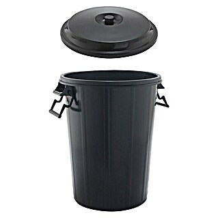 Cubo de basura con tapa 100 l (100 l, Negro, Redonda, Polipropileno)