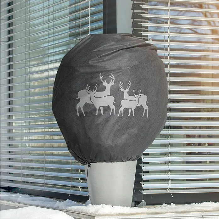 Windhager Abdeckhaube Protect - Hirsch, XL, L x B: 1,1 x 1,1 m, Grau - Topfpflanzenschutz mit Hirschmotiv, ideal für den Winterschutz von Pflanzen im Freien. Robust und wetterfest.