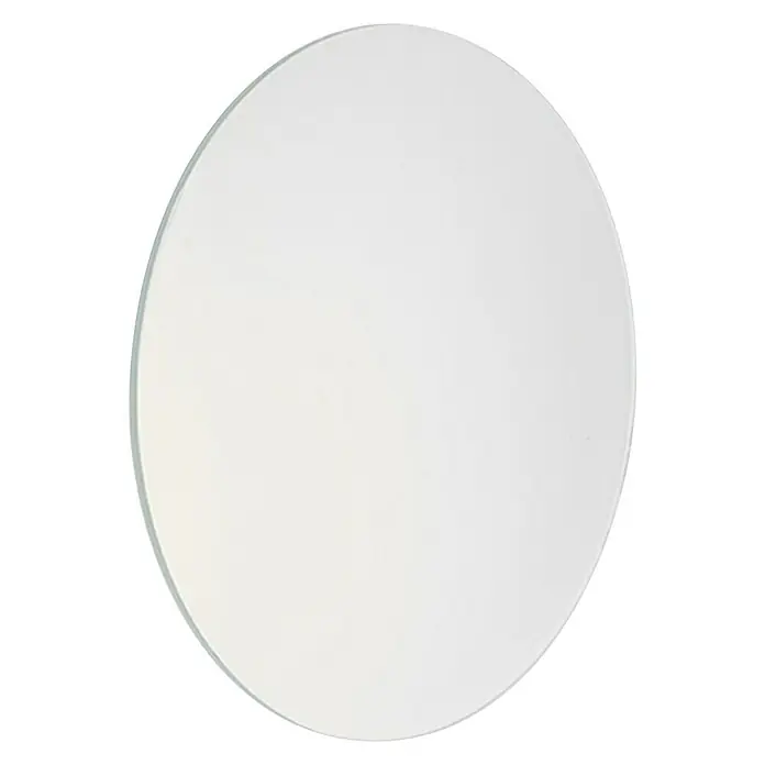 Mottez Bullaugen-Glas - Glas, Milchglas, Passend für: Mottez Bullaugen Ø 26 cm - Nahaufnahme eines runden, weißen Spiegels mit einem dünnen Rahmen, der sich ideal als dekoratives Element oder für praktische Zwecke eignet.