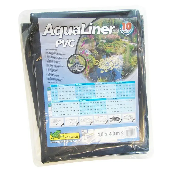 Ubbink PVC-Teichfolie AquaLiner - Stärke: 0,5 mm, L x B: 4 x 4 m - Das Bild zeigt eine schwarze Aqualiner PVC Teichfolie in der Größe 4,0 x 4,0 m mit 10 Jahren Garantie.