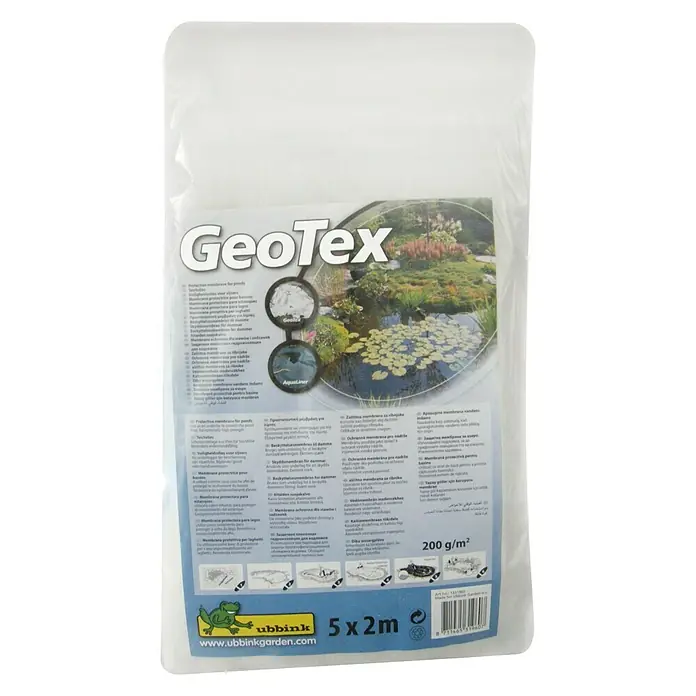 Ubbink Teich-Schutzvlies GeoTexL x B: 5 x 2 m - Geotex Teichvlies 200g/m², 5 x 2 Meter im weißen Schutzbeutel. Ideal als Schutz für Teichfolien, schützt vor Beschädigungen durch Steine und Wurzeln.