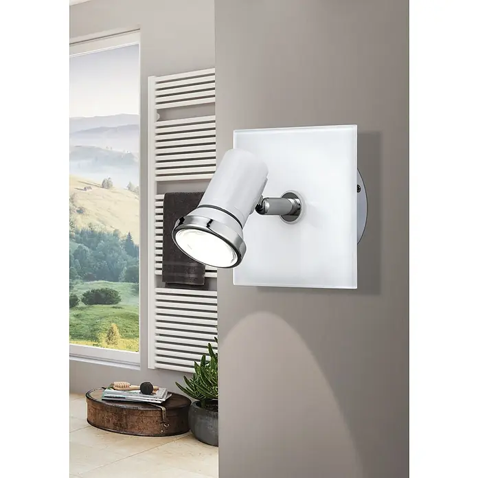Eglo LED-Wandstrahler Tamara 1 - 3 W, Chrom, Weiß - Moderne Badezimmerleuchte mit quadratischer Glasplatte und verstellbarem Spot, ideal für stilvolle Akzente.