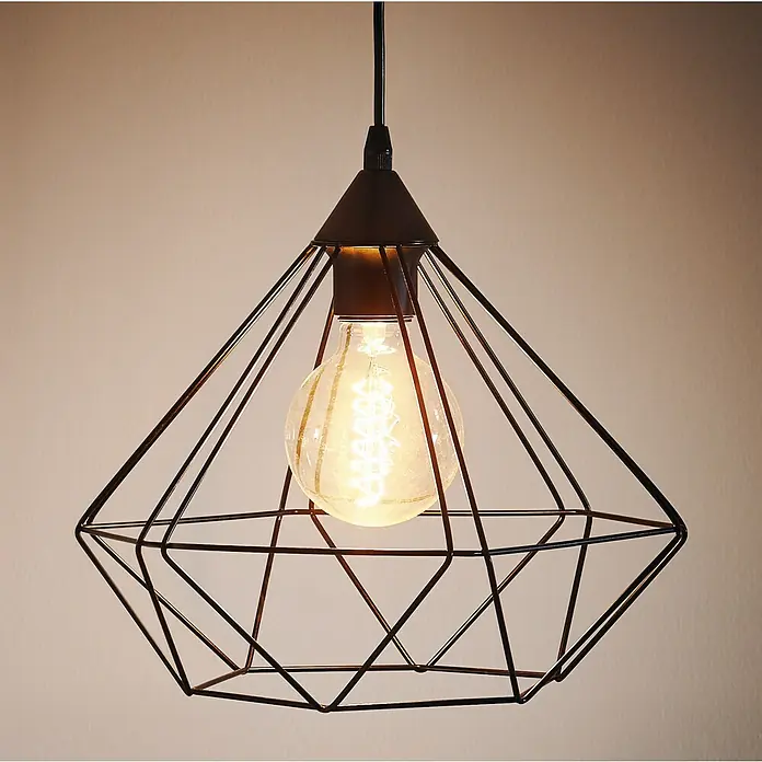 Eglo Tarbes Pendelleuchte rund - Schwarz, Höhe: 110 cm, Durchmesser: 325 mm - Eine moderne Hängelampe mit einem geometrischen, schwarzen Metallrahmen und einer Edison-Glühbirne.