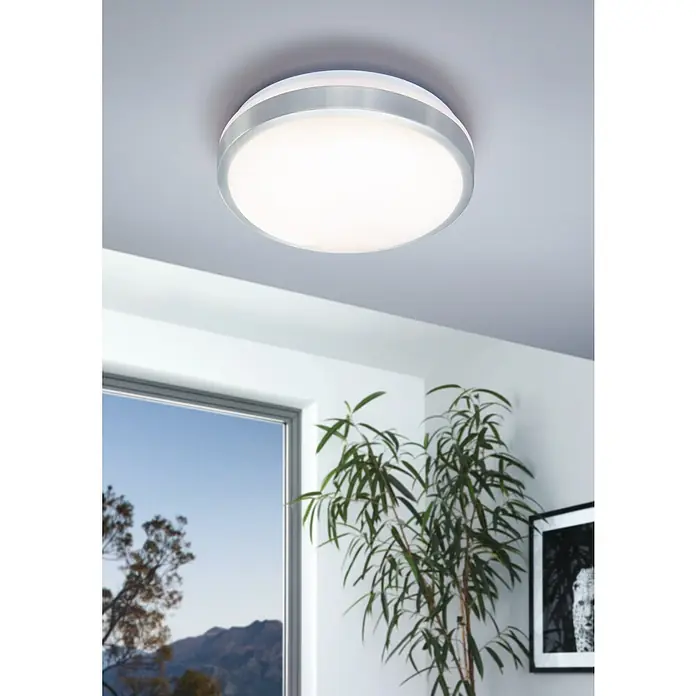 Eglo LED-Wand- & Deckenleuchte Competa 1 - 22 W, Weiß/Silber, 325 mm - Elegante LED-Deckenleuchte mit silbernem Rahmen, die helles und effizientes Licht spendet und eine moderne Atmosphäre schafft.