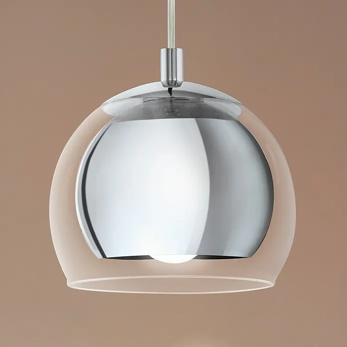 Eglo Pendelleuchte rund Rocamar - Höhe: 110 cm, Silber/Klar, 40 W - Pendelleuchte mit klarem Glas und verchromter Kugel im Inneren, die einen modernen und eleganten Look erzeugt.